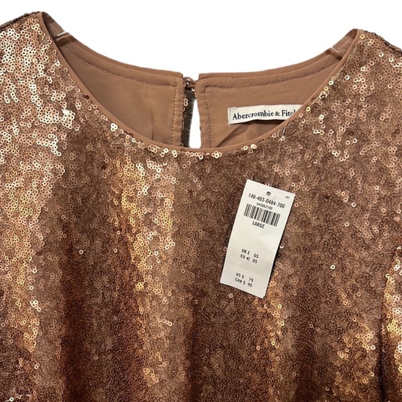 Abercrombie & Fitch Gold Sequin Ruched Puff Sleeve Top NWT Size L - Picture 2 of 4